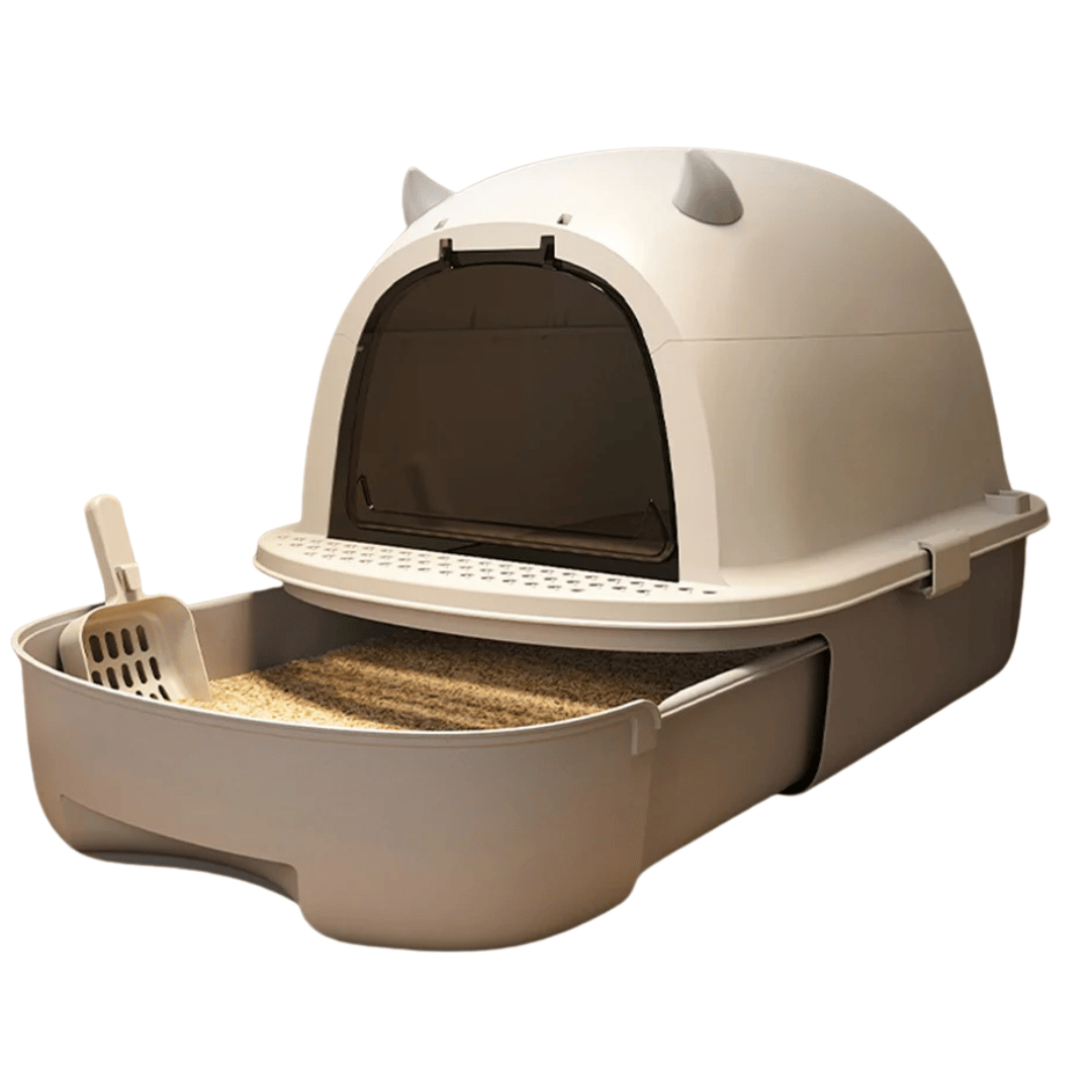 Caja de Arena para Gatos Cerrada con Puerta Basculante y Bandeja Extraíble