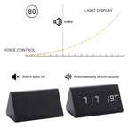 Despertador Digital Moderno con Pantalla LED de Aspecto de Madera y Control por Voz