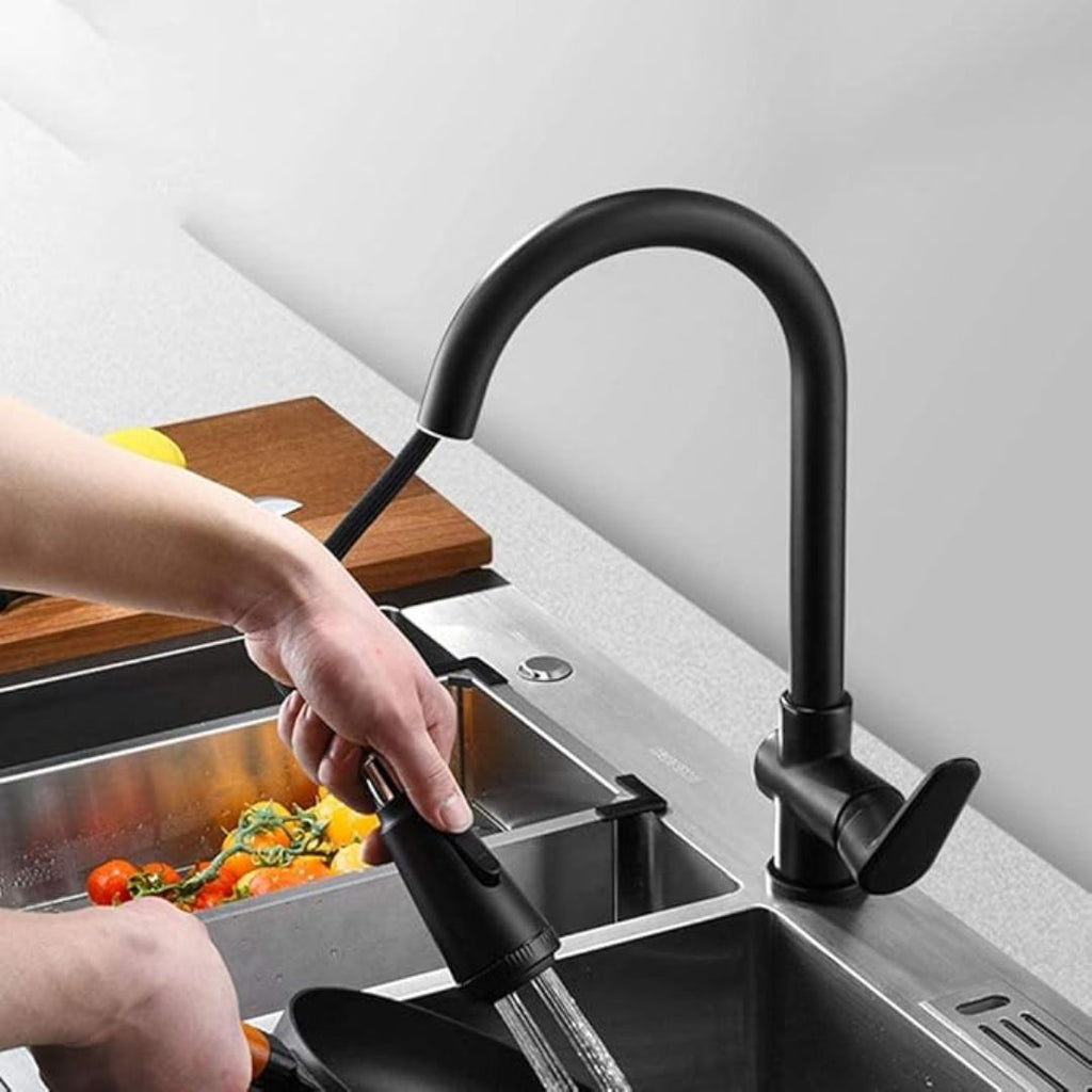 Grifo de Cocina Moderno – Extraíble y de Manija Única, Negro