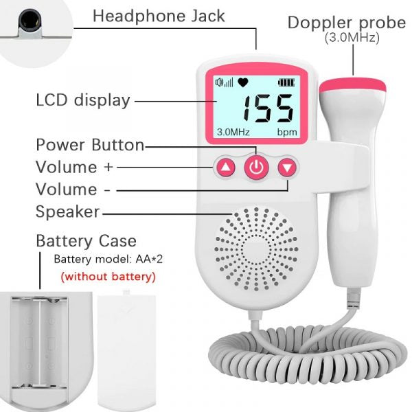 Monitor de Frecuencia Cardíaca Fetal Doppler para Embarazo en Casa, Detector de Sonido de Frecuencia Cardíaca Fetal