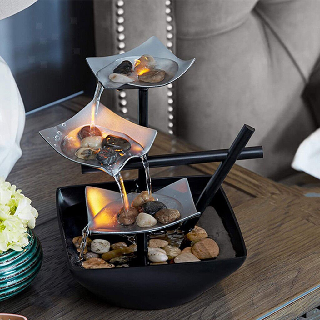Lámpara de mesa con fuente relajante y iluminación LED para sala de estar y dormitorio