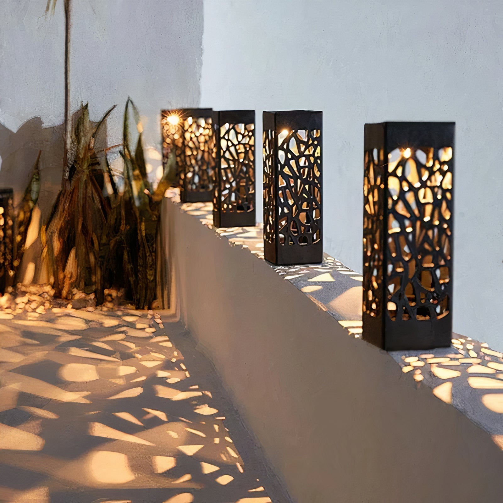 Lámpara LED exterior resistente a la intemperie con diseño hueco para jardín y terraza (6 unidades)