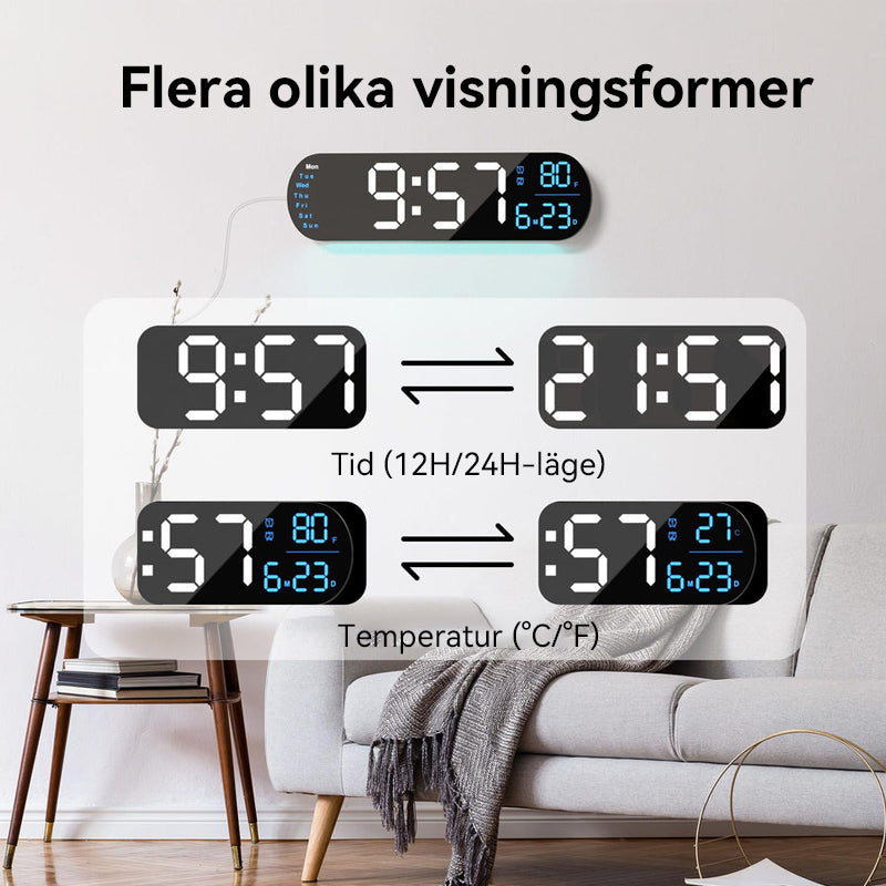 Reloj de pared con pantalla LED multifuncional y luz RGB