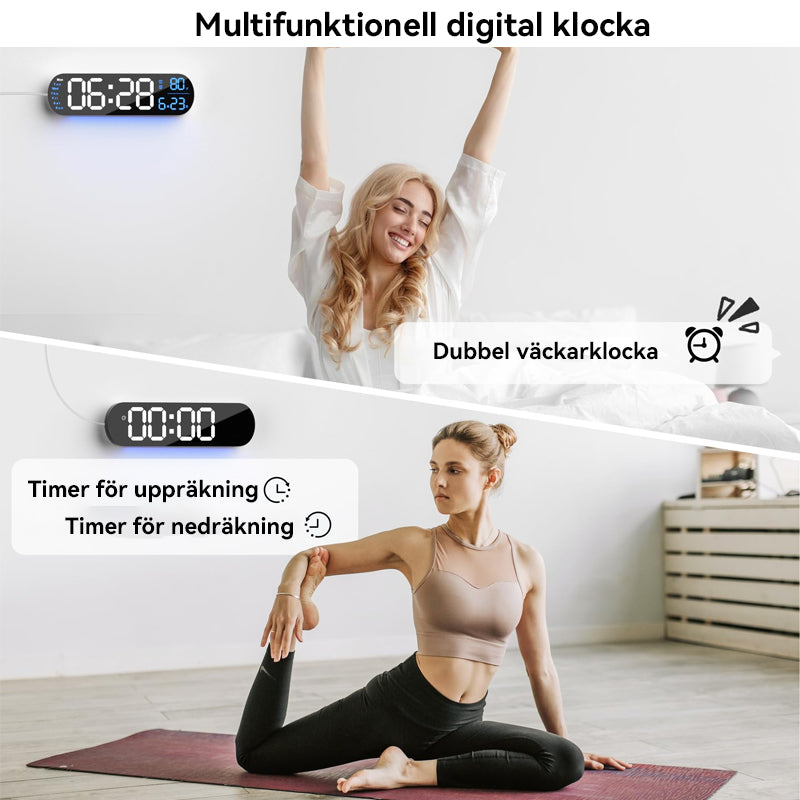 Reloj de pared con pantalla LED multifuncional y luz RGB