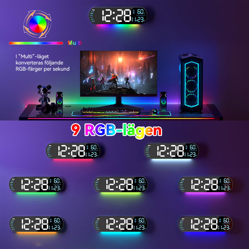 Reloj de pared con pantalla LED multifuncional y luz RGB