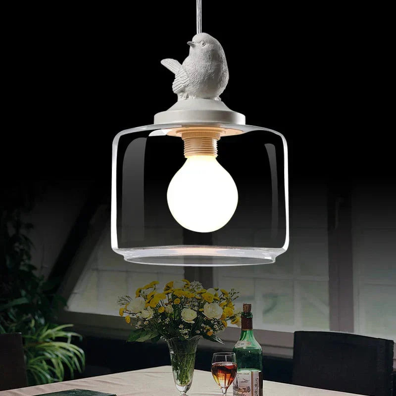 Avelora | Lámpara colgante con pájaro y cilindro de vidrio