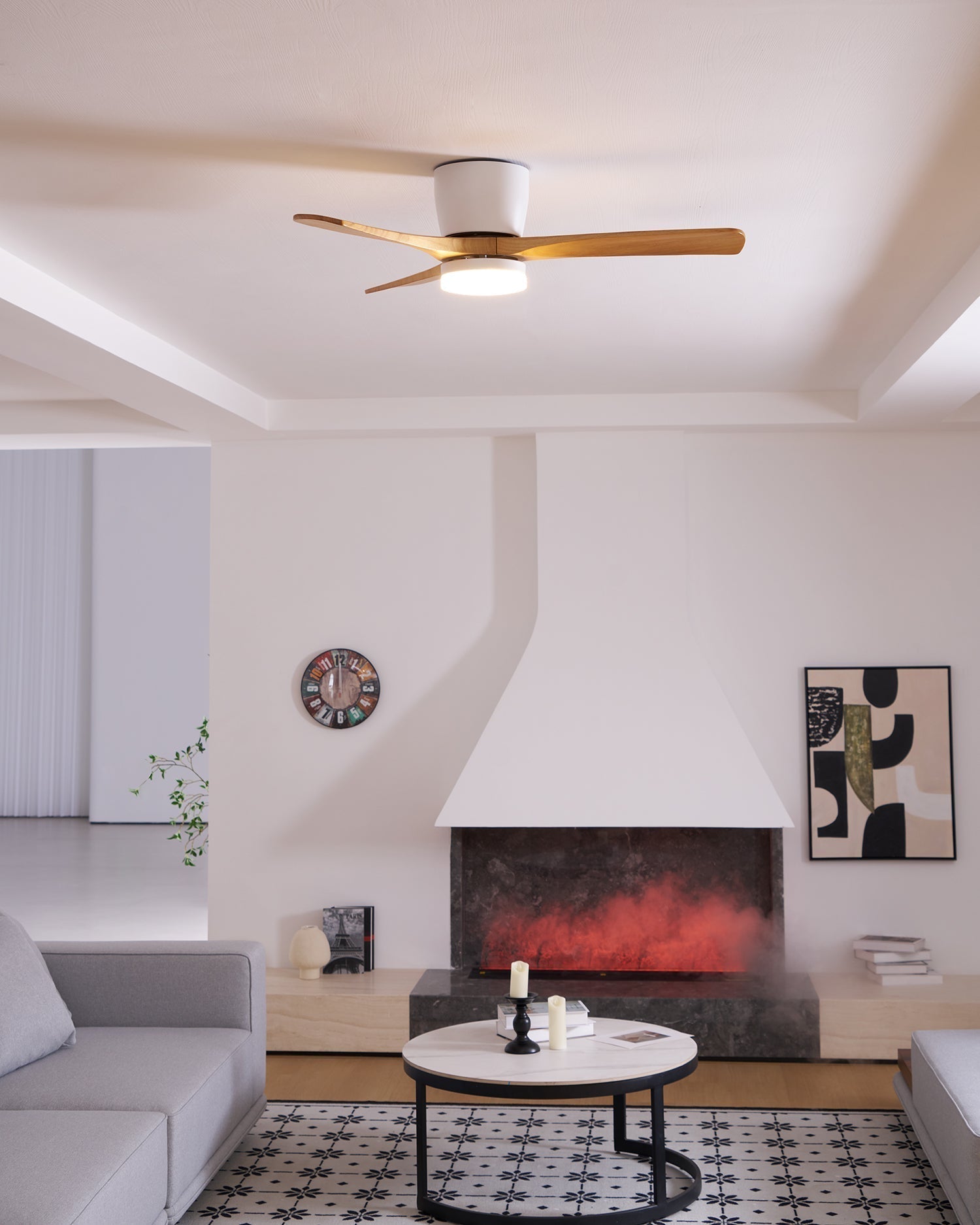 Ventilador de Techo de Madera Nórdica con Luz LED y Control Remoto