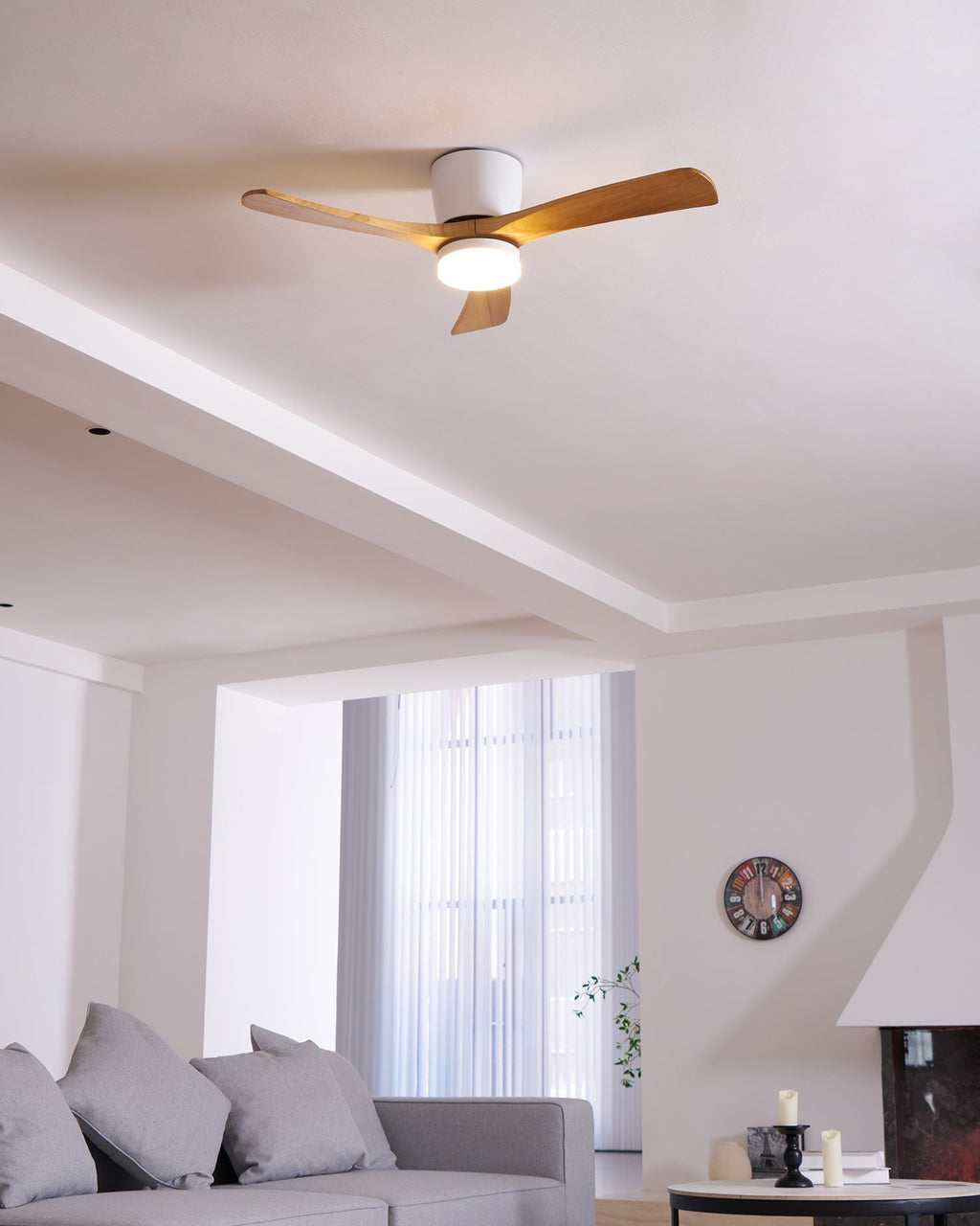 Ventilador de Techo de Madera Nórdica con Luz LED y Control Remoto