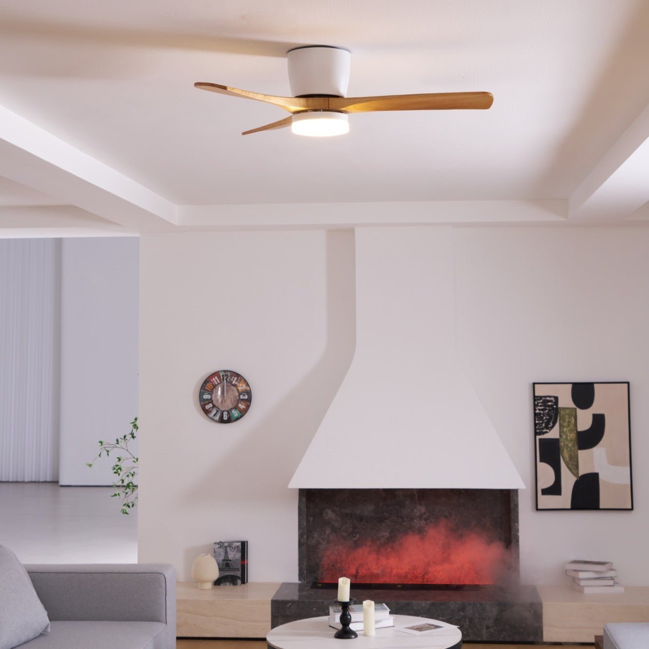 Ventilador de Techo de Madera Nórdica con Luz LED y Control Remoto