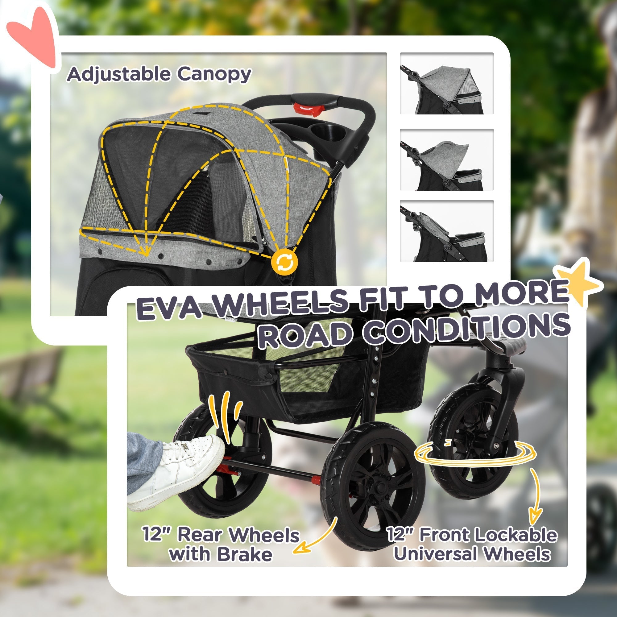 Carrito para Perros de Aventura al Aire Libre con Ruedas y Almacenamiento
