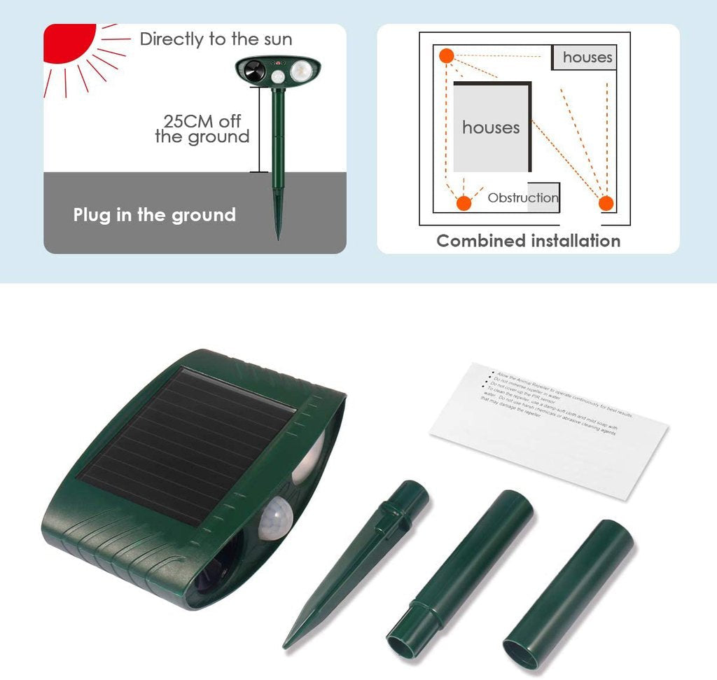 Repelente Ultrasónico Solar para Gatos al Aire Libre para Jardines