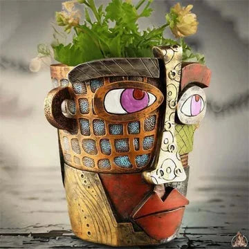 Maceta de Flor Abstracta de Picasso Hecha a Mano