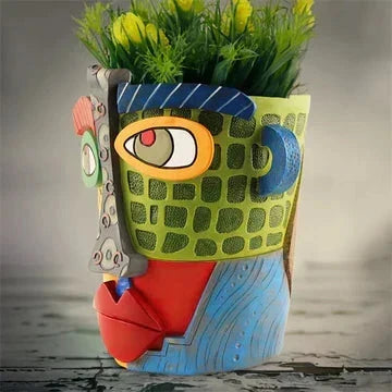 Maceta de Flor Abstracta de Cara de Picasso Hecha a Mano