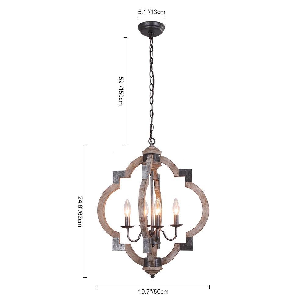 Lámpara Colgante Redonda de Madera Rústica de 4 Luces