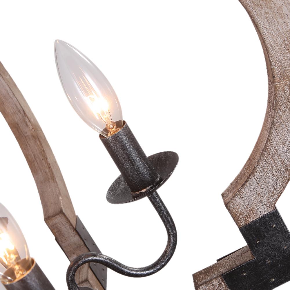 Lámpara Colgante Redonda de Madera Rústica de 4 Luces