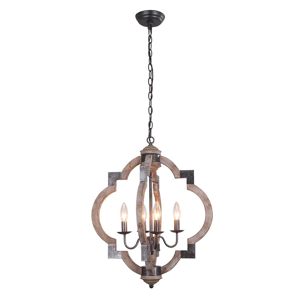 Lámpara Colgante Redonda de Madera Rústica de 4 Luces