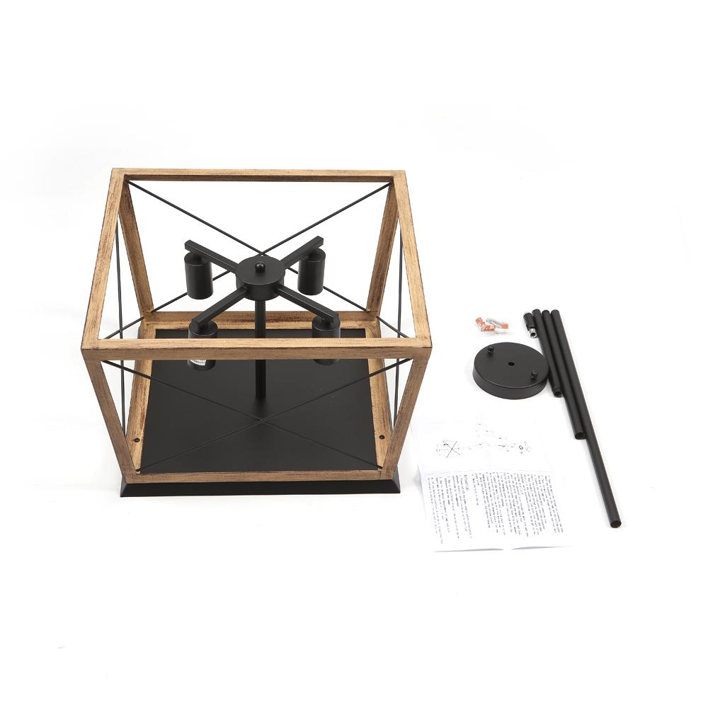 Lámparas de Araña Rústicas para Isla de Cocina de 4 Luces en Diseño Cuadrado