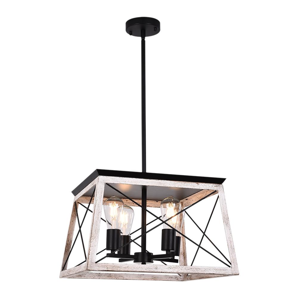 Lámparas de Araña Rústicas para Isla de Cocina de 4 Luces en Diseño Cuadrado