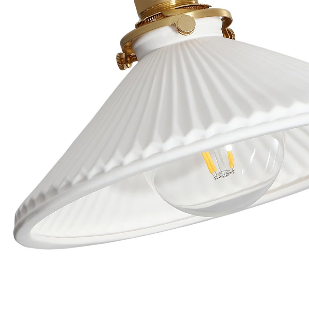 Lámpara Colgante Conical Vintage de Cerámica Blanca de 1 Luz