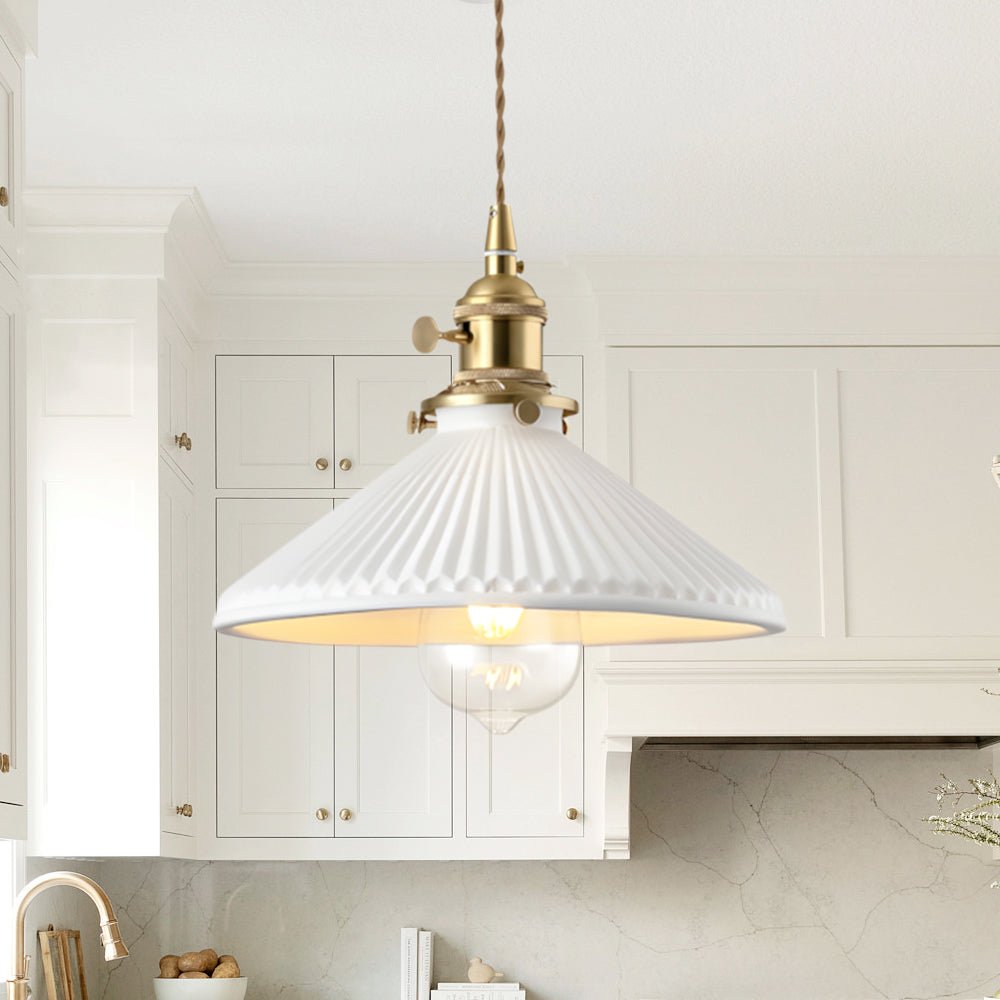 Lámpara Colgante Conical Vintage de Cerámica Blanca de 1 Luz
