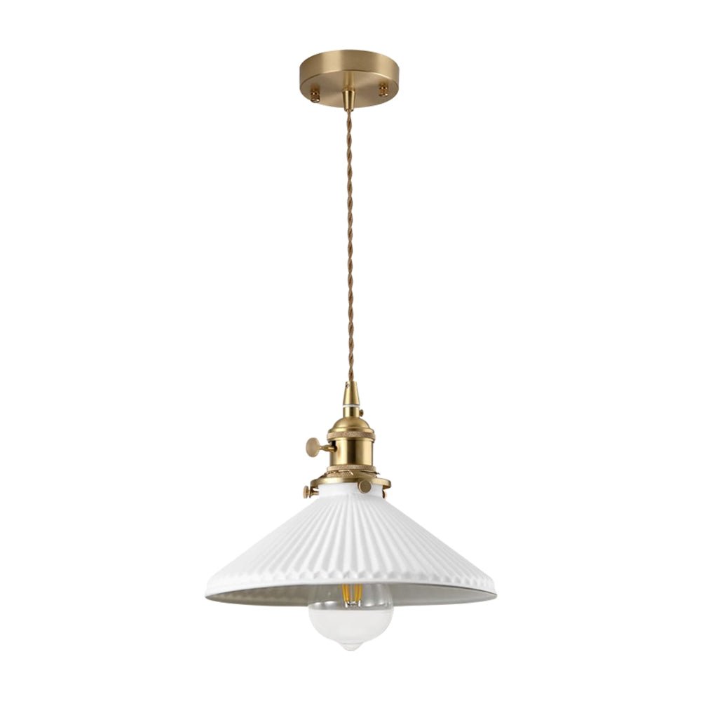 Lámpara Colgante Conical Vintage de Cerámica Blanca de 1 Luz