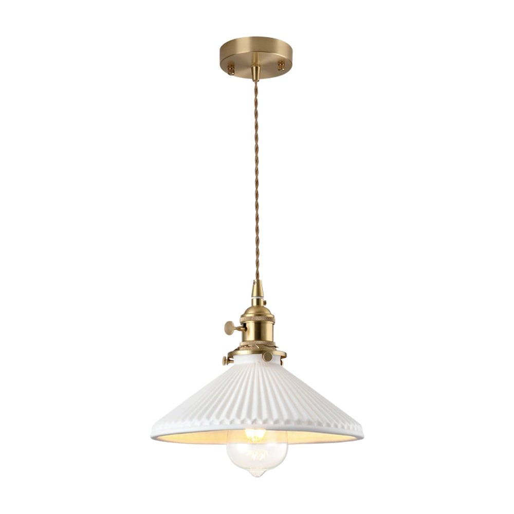 Lámpara Colgante Conical Vintage de Cerámica Blanca de 1 Luz