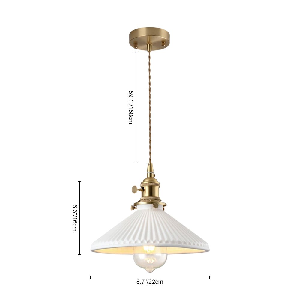 Lámpara Colgante Conical Vintage de Cerámica Blanca de 1 Luz