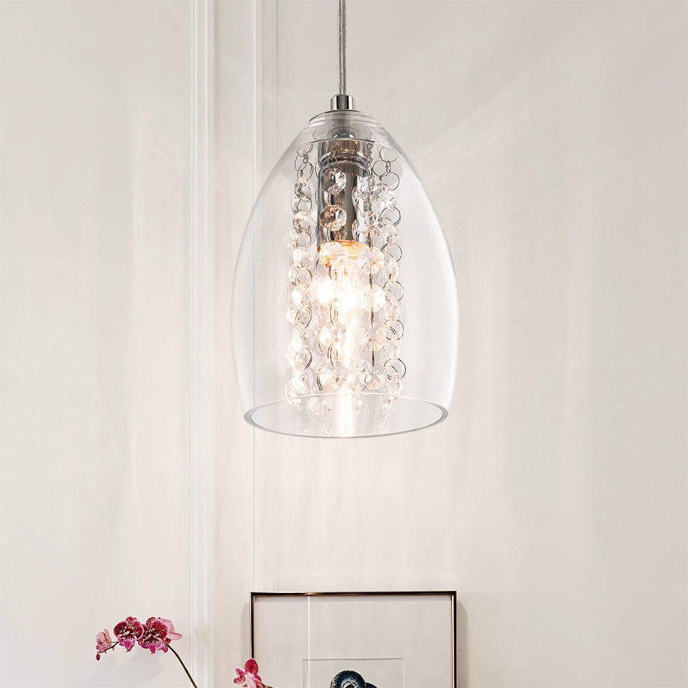 Lámpara Colgante de Vidrio de 1 Luz con Acento de Cristal