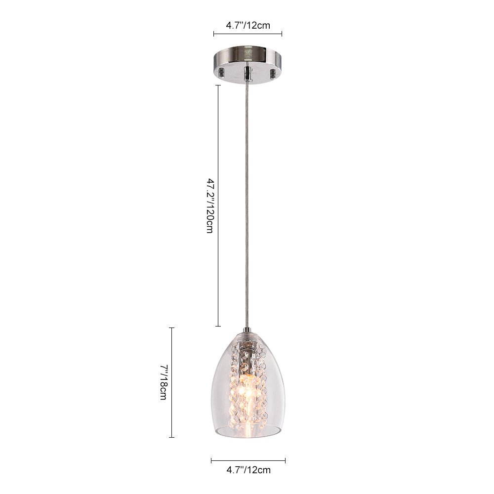 Lámpara Colgante de Vidrio de 1 Luz con Acento de Cristal
