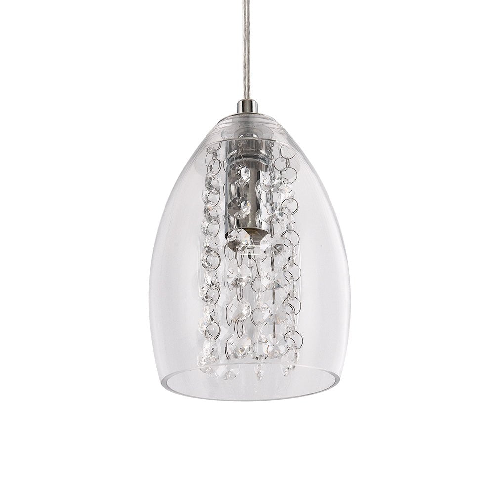 Lámpara Colgante de Vidrio de 1 Luz con Acento de Cristal