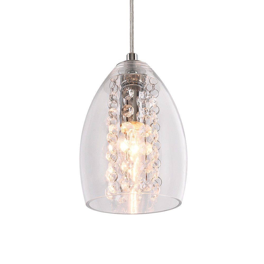 Lámpara Colgante de Vidrio de 1 Luz con Acento de Cristal