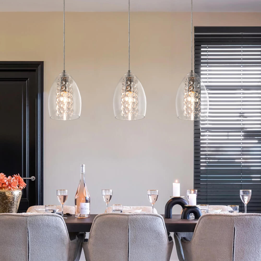 Lámpara Colgante de Vidrio de 1 Luz con Acento de Cristal