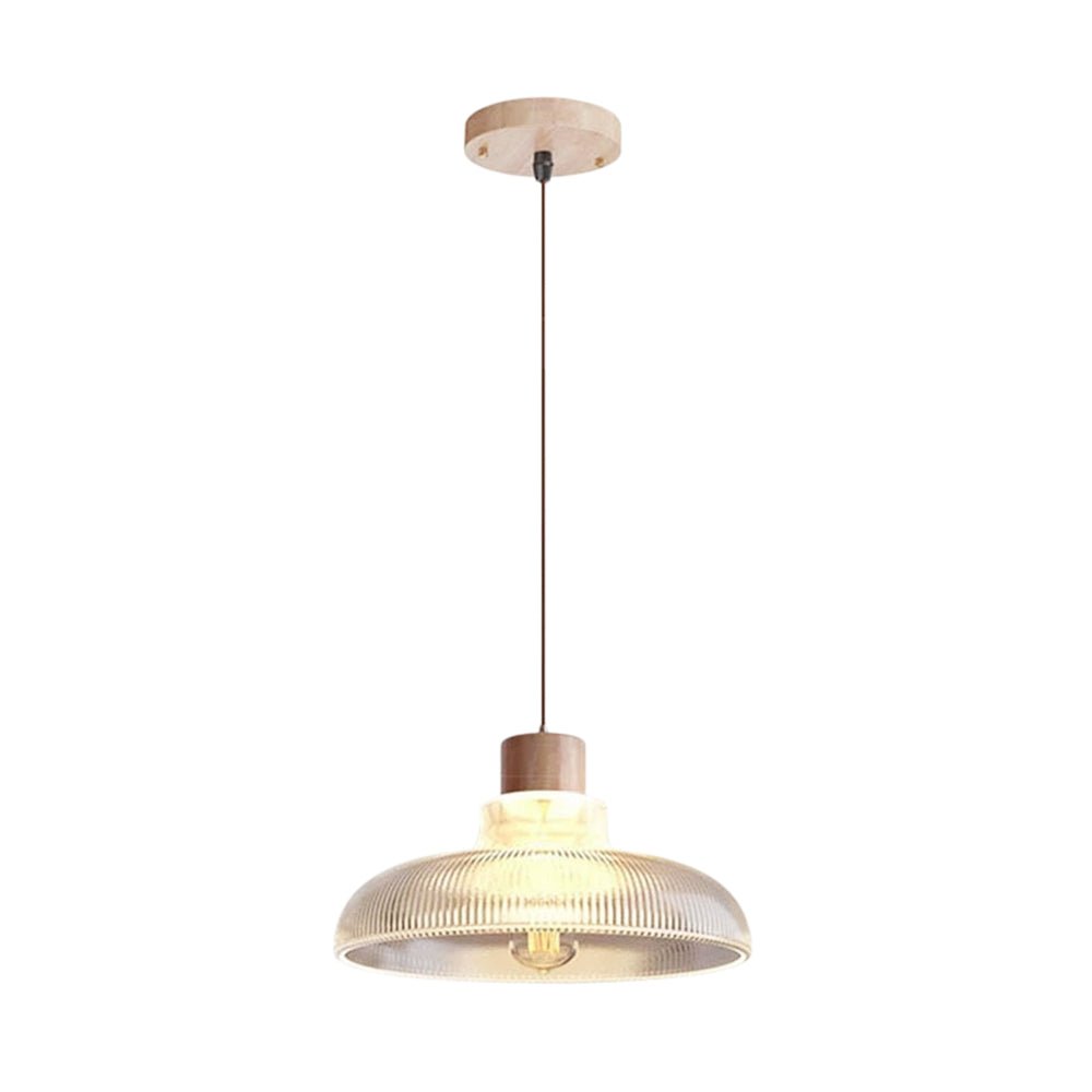 Lámpara colgante de vidrio en forma de cúpula con acentos de madera de 1 luz