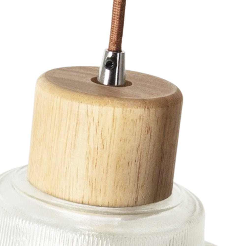 Lámpara colgante de vidrio en forma de cúpula con acentos de madera de 1 luz