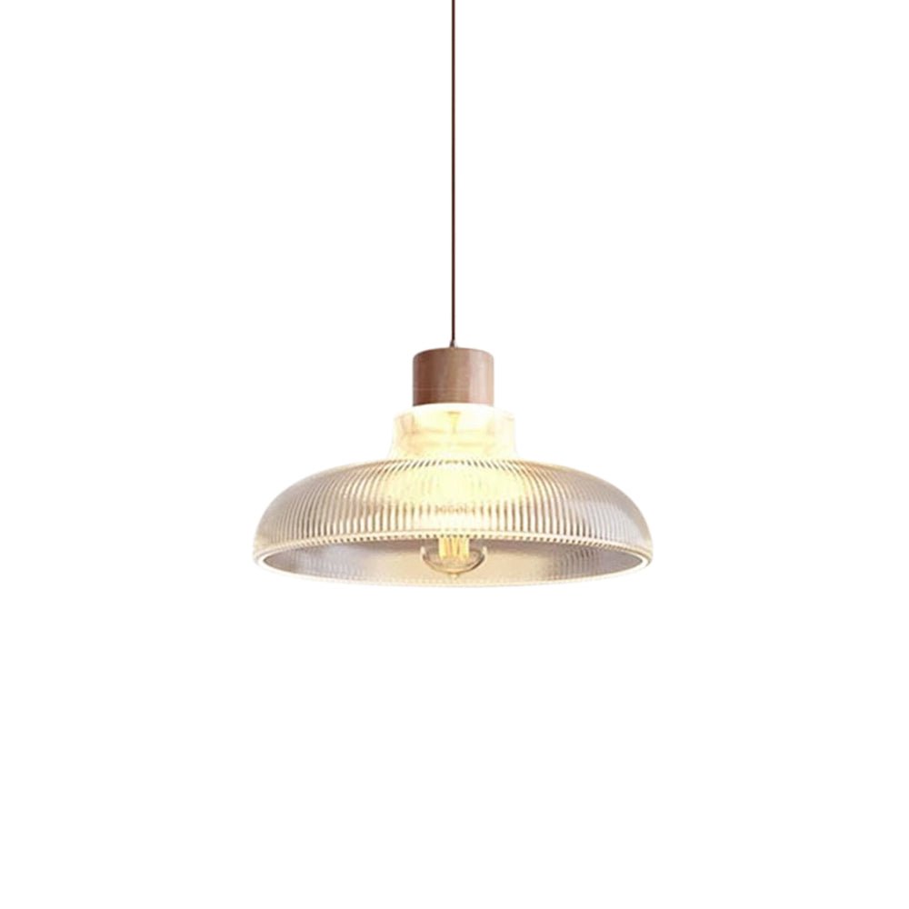 Lámpara colgante de vidrio en forma de cúpula con acentos de madera de 1 luz