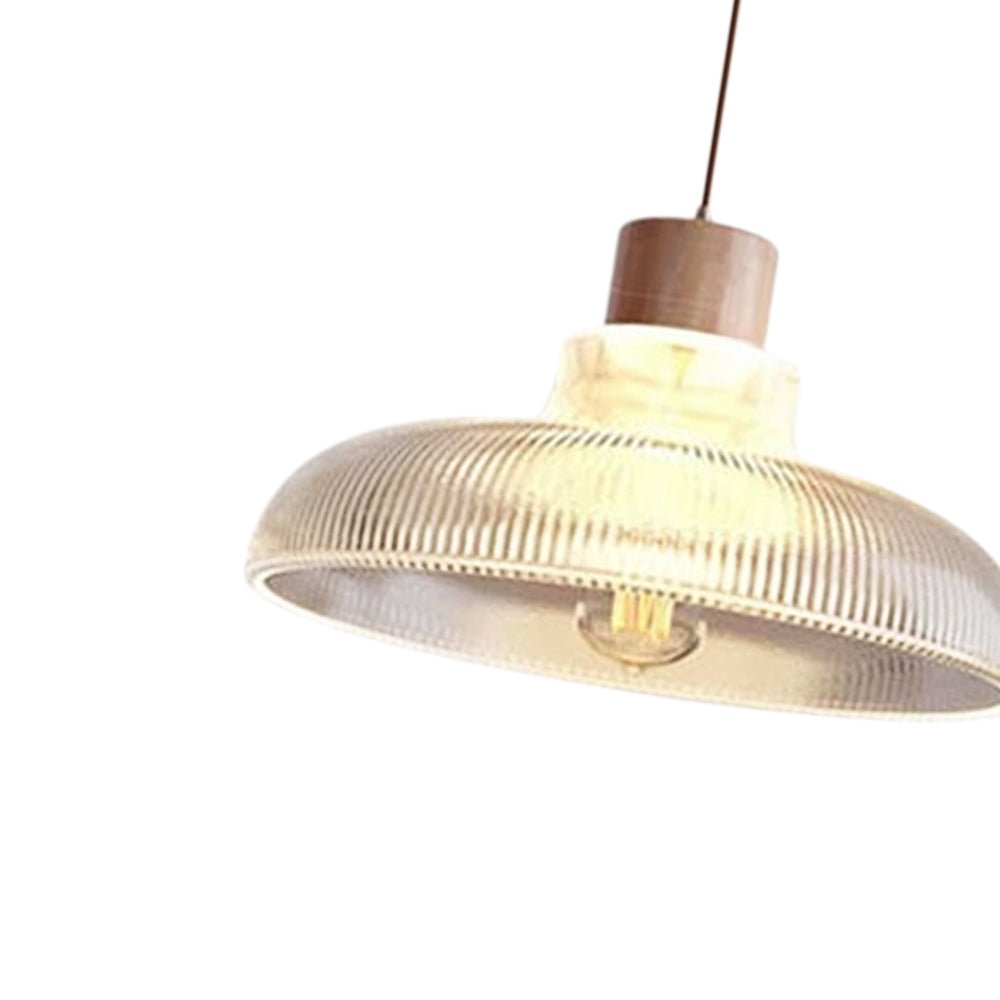 Lámpara colgante de vidrio en forma de cúpula con acentos de madera de 1 luz