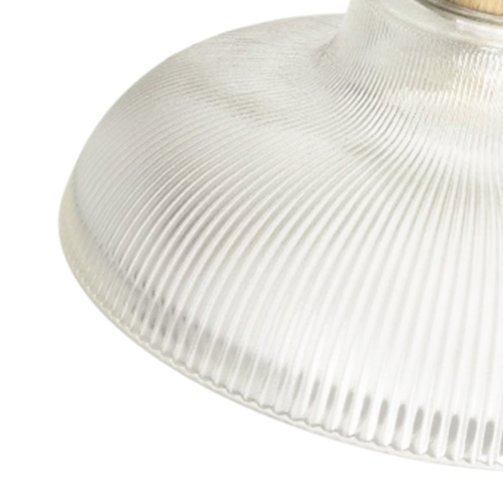 Lámpara colgante de vidrio en forma de cúpula con acentos de madera de 1 luz