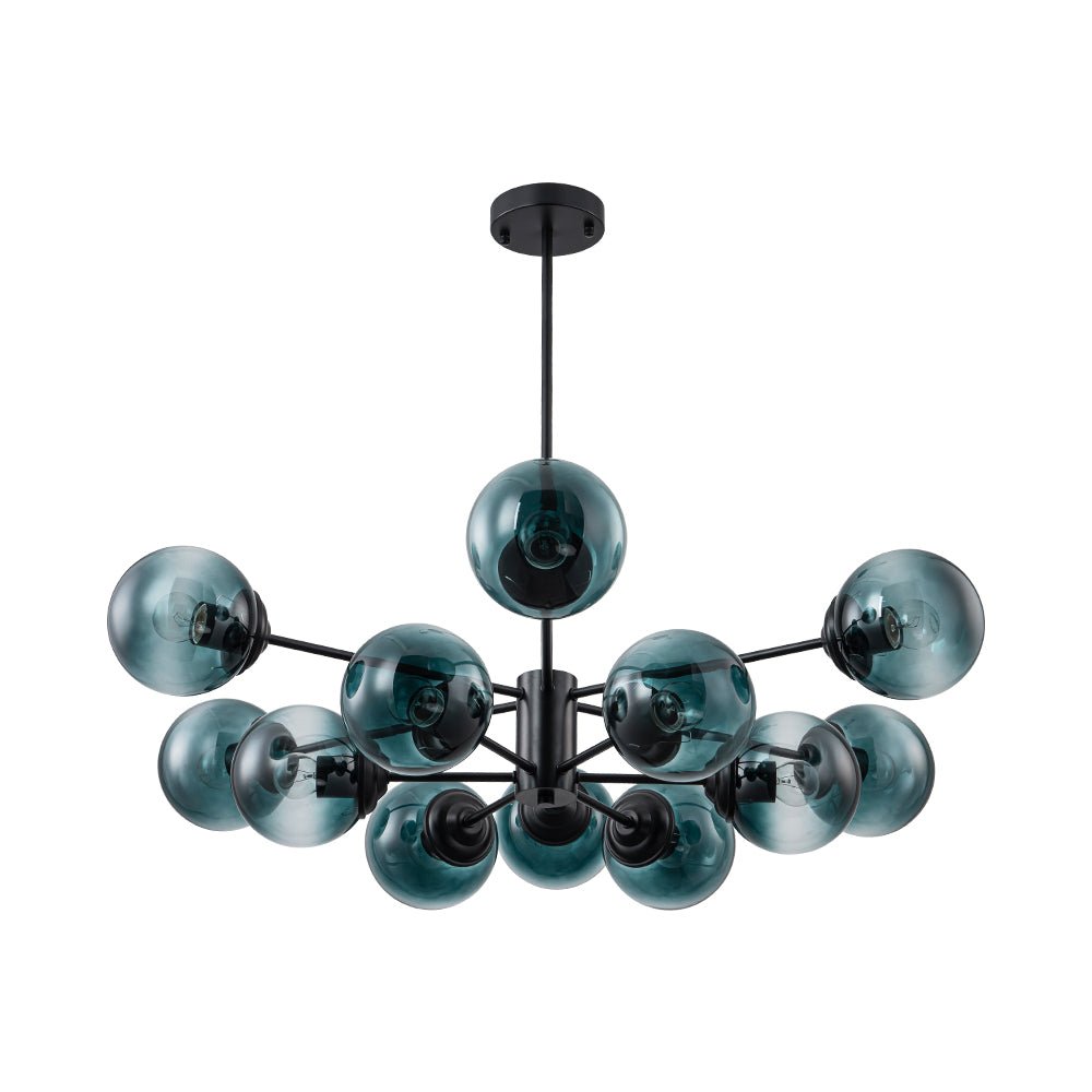 Candelabro de burbujas de vidrio moderno lineal Sputnik azul degradado de 12 luces