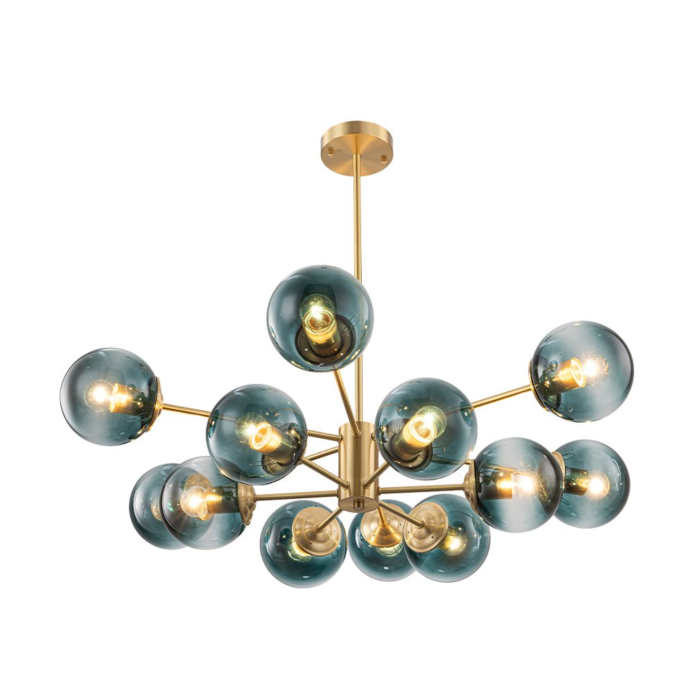 Candelabro de burbujas de vidrio moderno lineal Sputnik azul degradado de 12 luces