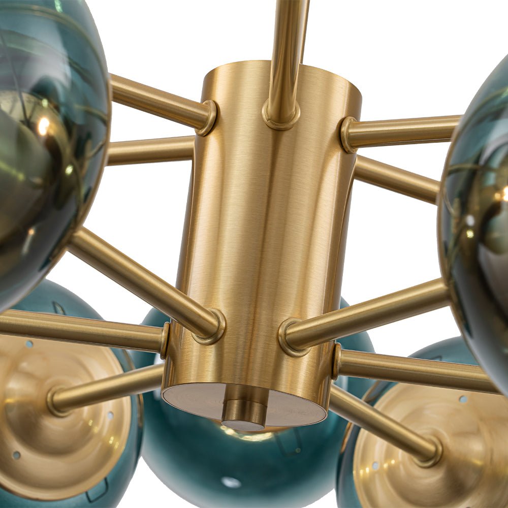 Candelabro de burbujas de vidrio moderno lineal Sputnik azul degradado de 12 luces