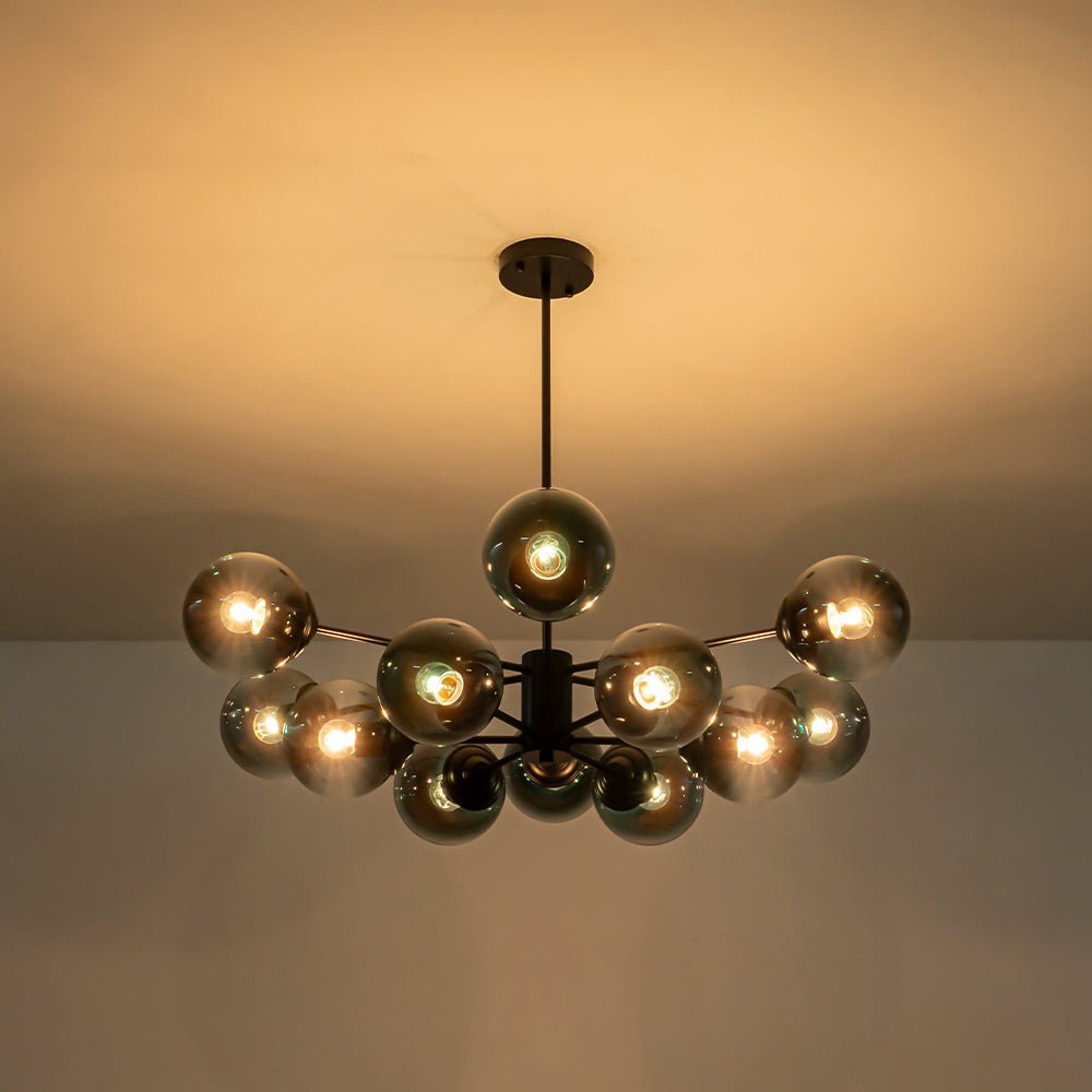 Candelabro de burbujas de vidrio moderno lineal Sputnik azul degradado de 12 luces