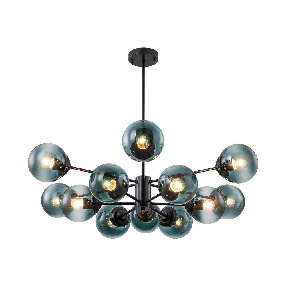 Candelabro de burbujas de vidrio moderno lineal Sputnik azul degradado de 12 luces