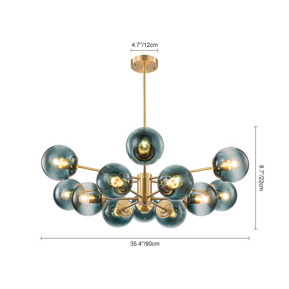 Candelabro de burbujas de vidrio moderno lineal Sputnik azul degradado de 12 luces