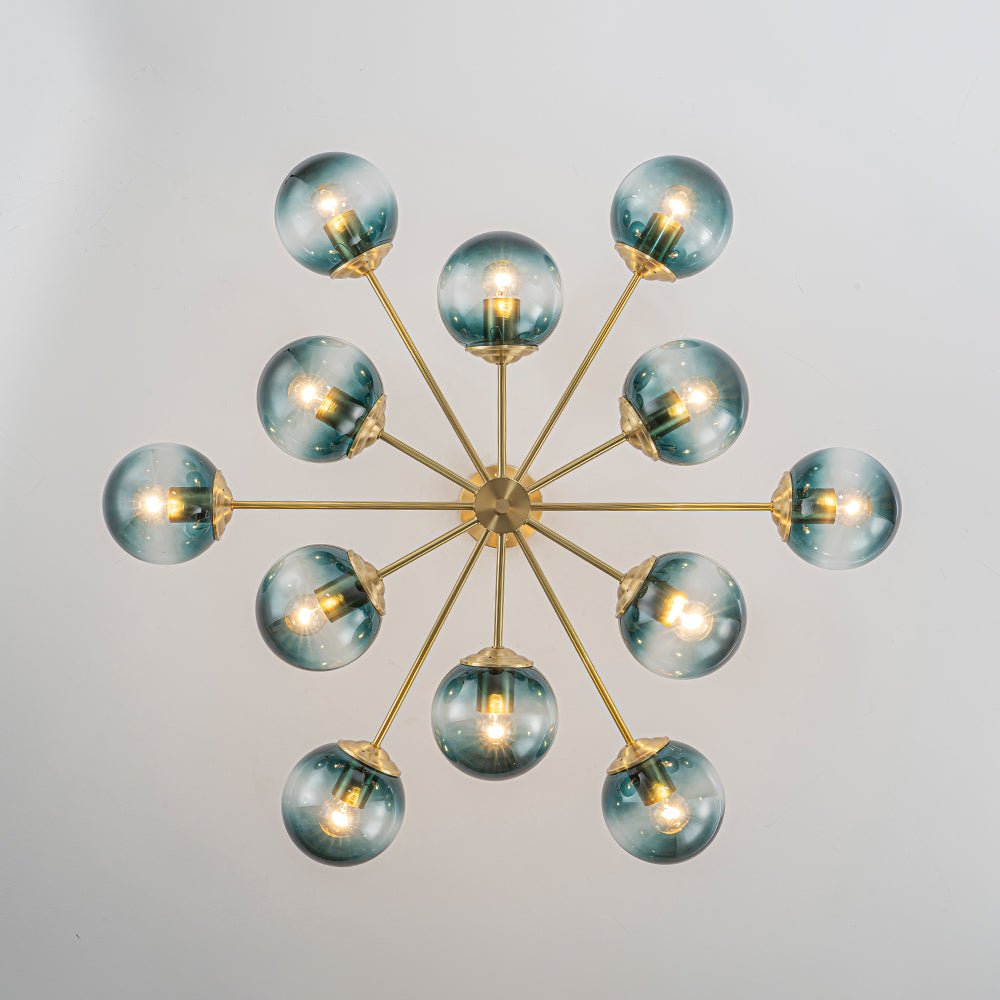 Candelabro de burbujas de vidrio moderno lineal Sputnik azul degradado de 12 luces