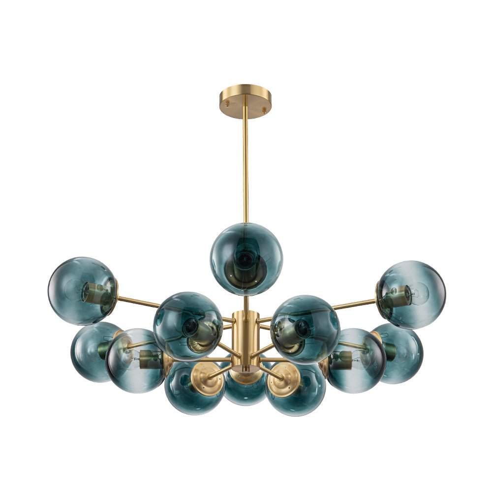 Candelabro de burbujas de vidrio moderno lineal Sputnik azul degradado de 12 luces