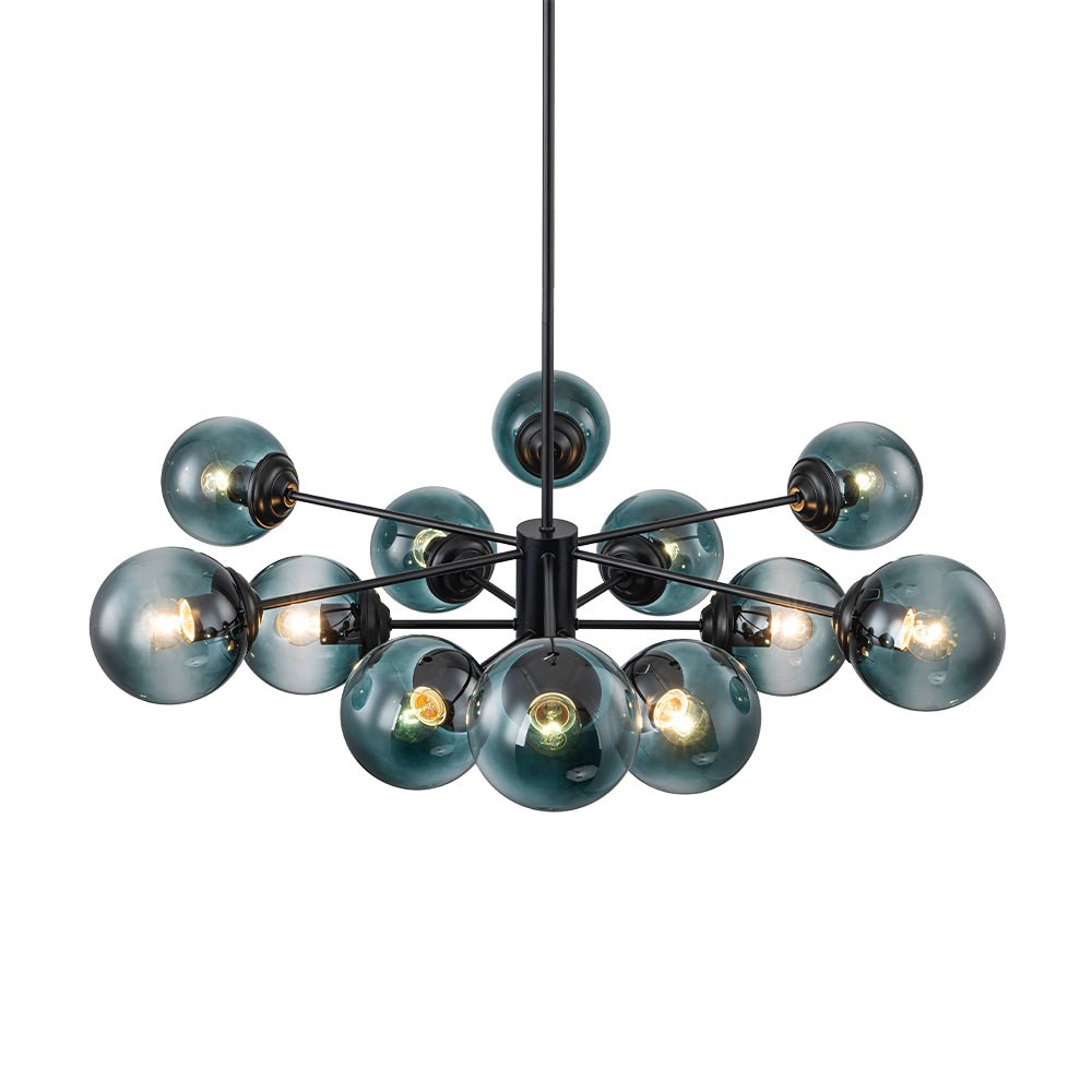 Candelabro de burbujas de vidrio moderno lineal Sputnik azul degradado de 12 luces
