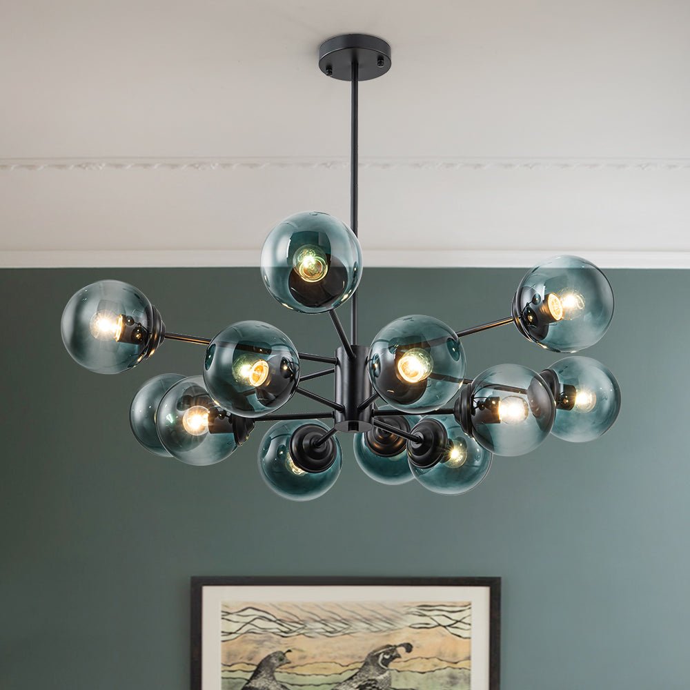 Candelabro de burbujas de vidrio moderno lineal Sputnik azul degradado de 12 luces