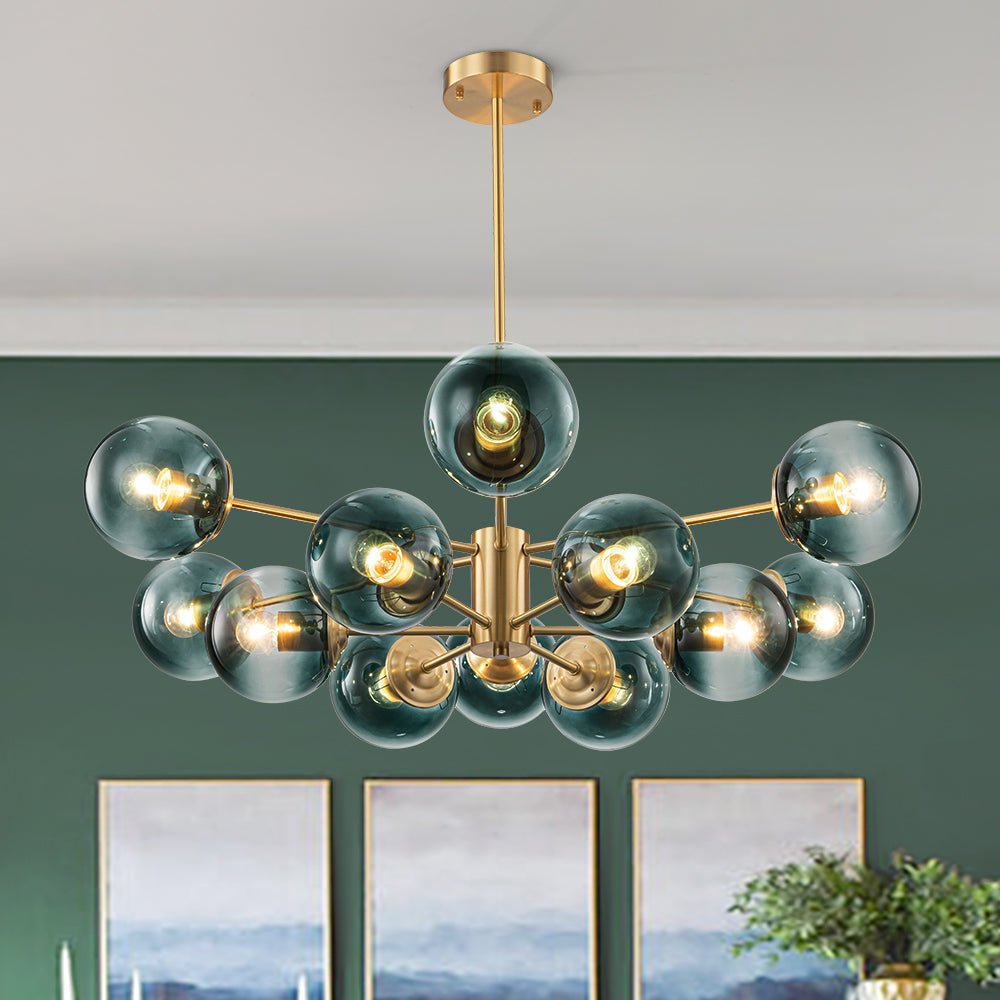 Candelabro de burbujas de vidrio moderno lineal Sputnik azul degradado de 12 luces