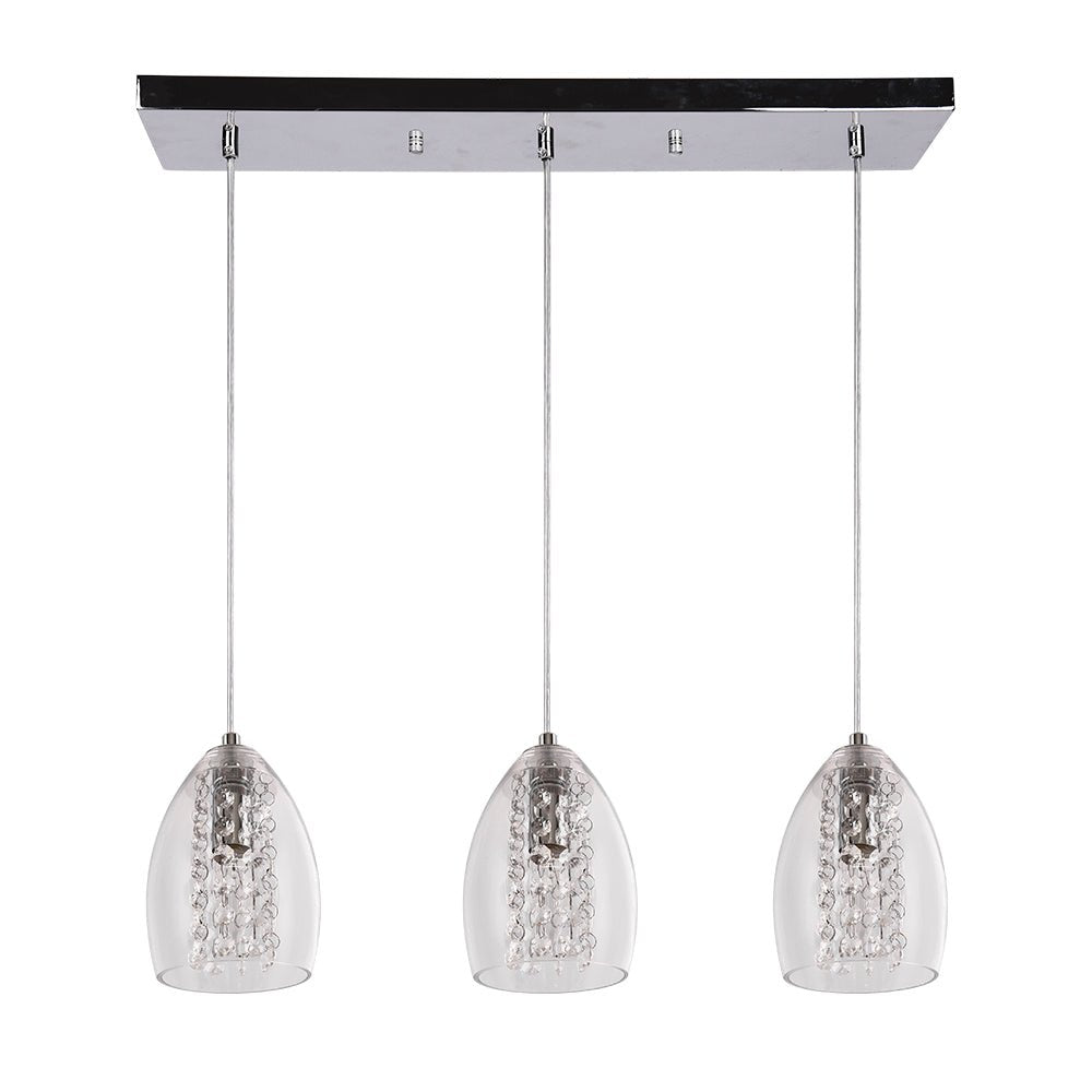 Lámpara colgante de vidrio ajustable para isla de cocina de 3 luces con acento de cristal