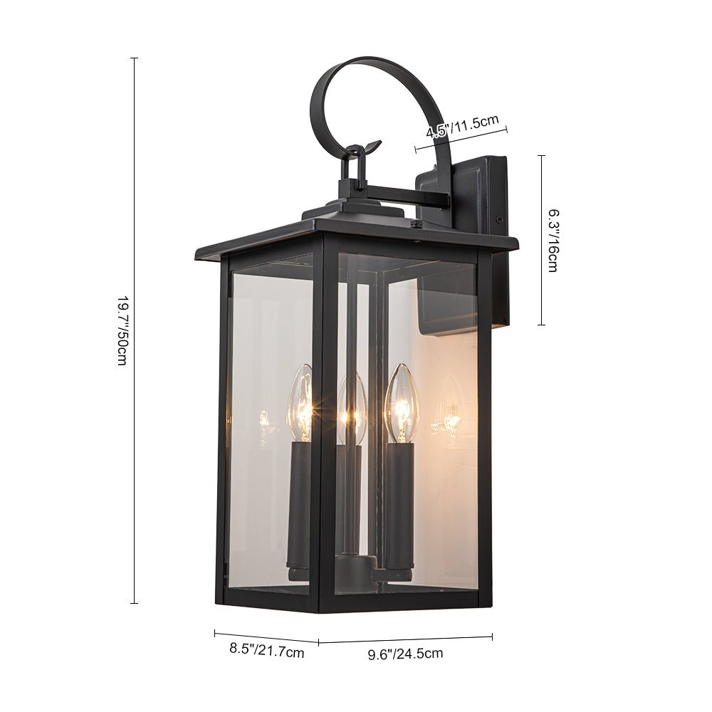 Lámpara de pared exterior impermeable de 3 luces con pantalla de vidrio claro